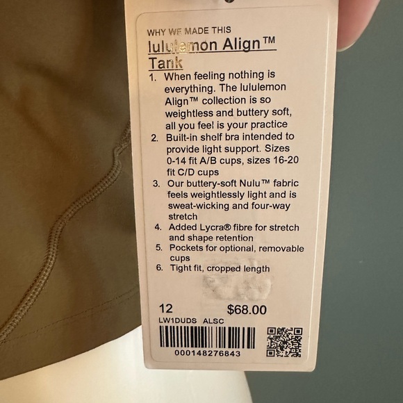Lululemon Athletica Align Brown Tank 12 NEW - Picture 2 of 3